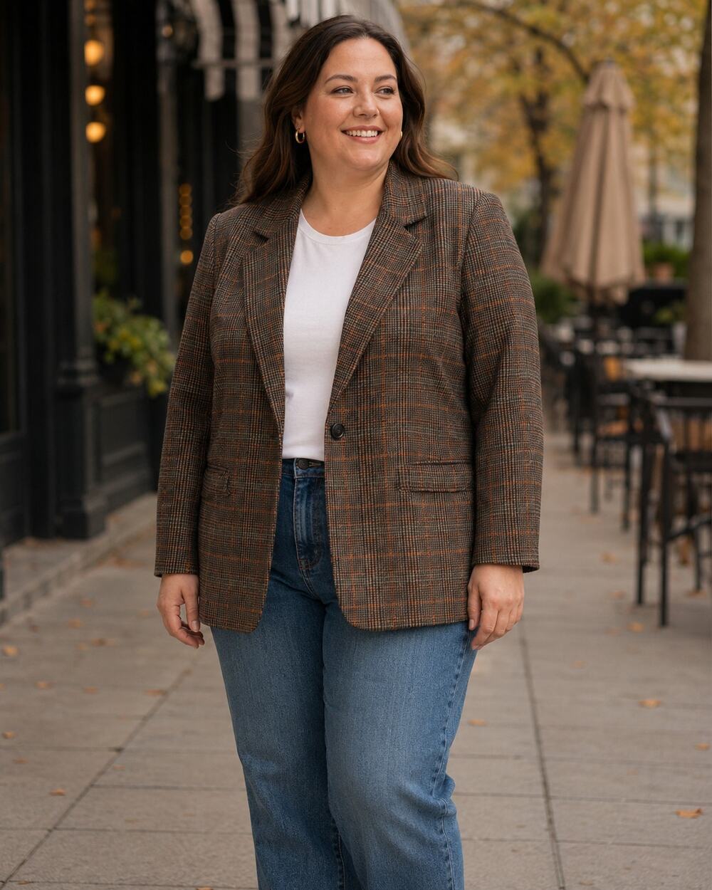 Vintage Sag Harbor Brown Plaid Wool Blend Blazer Size 14